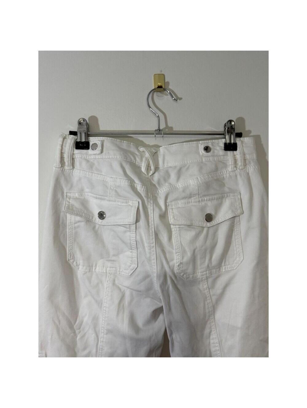 White House Black Market Women's White Cotton Cropped Straight Pants Pockets - Picture 5 of 8